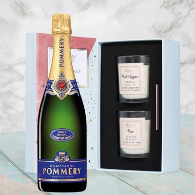 Pommery Brut Royal Champagne 75cl With Love Body & Earth 2 Scented Candle Gift Box